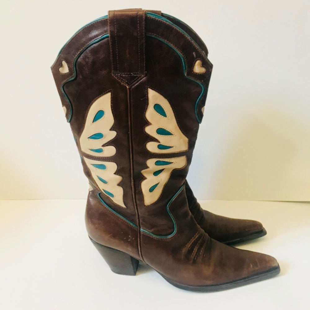 NINE WEST | Brown and Turquoise Pointed Toe Boot